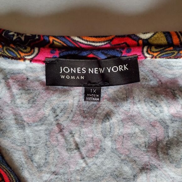 NWT Comfy Plus Sz 1X Kaleidoscope Print Jones New York Cotton Top Artsy Boho - Picture 7 of 9